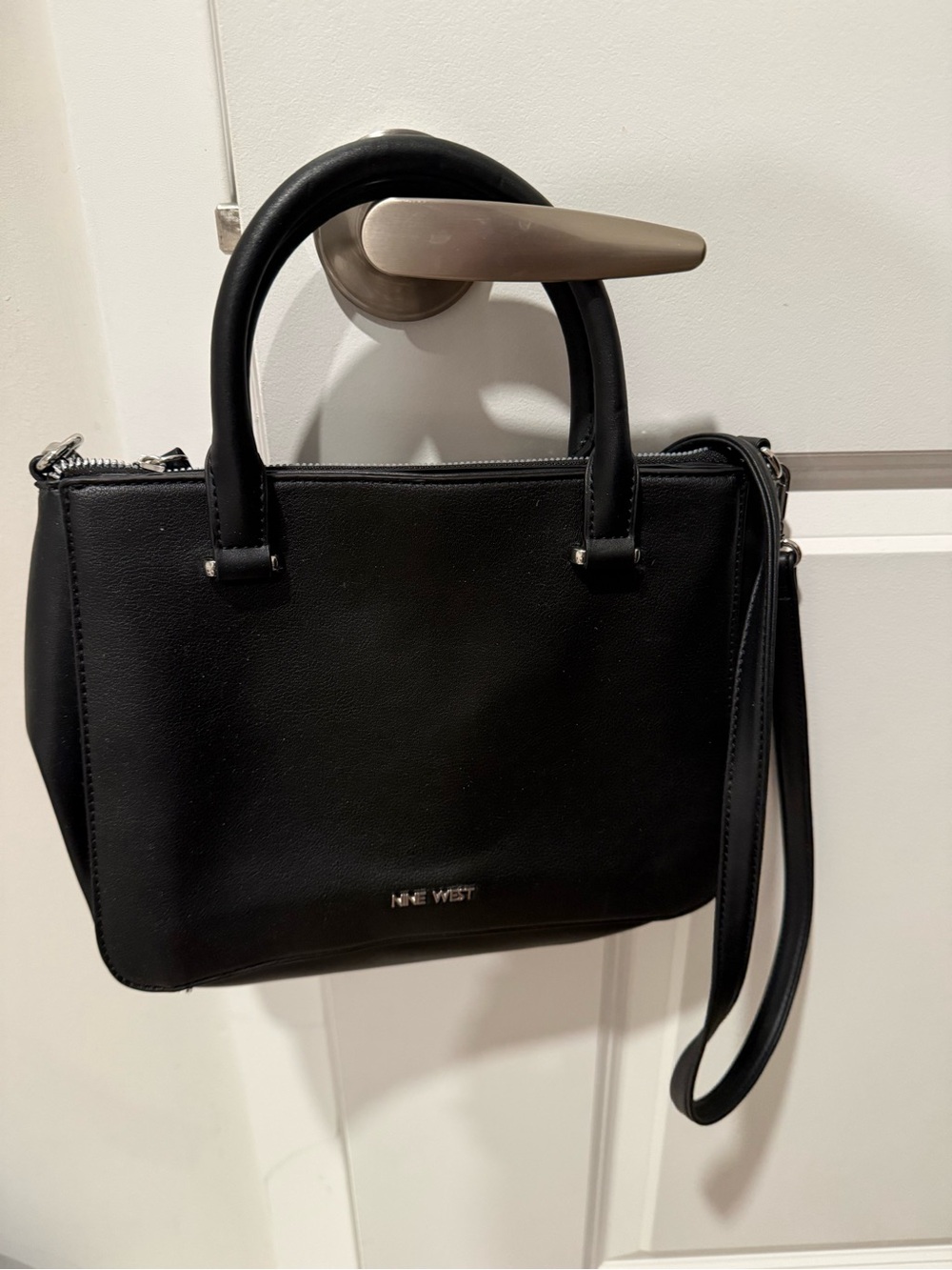 Nine West Black Structured Top-Handle Satchel with Strap
